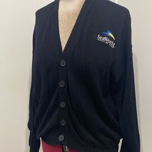 Vintage Sea World Old Logo Button Down Black Cardigan Sweater | Size 2X Unisex